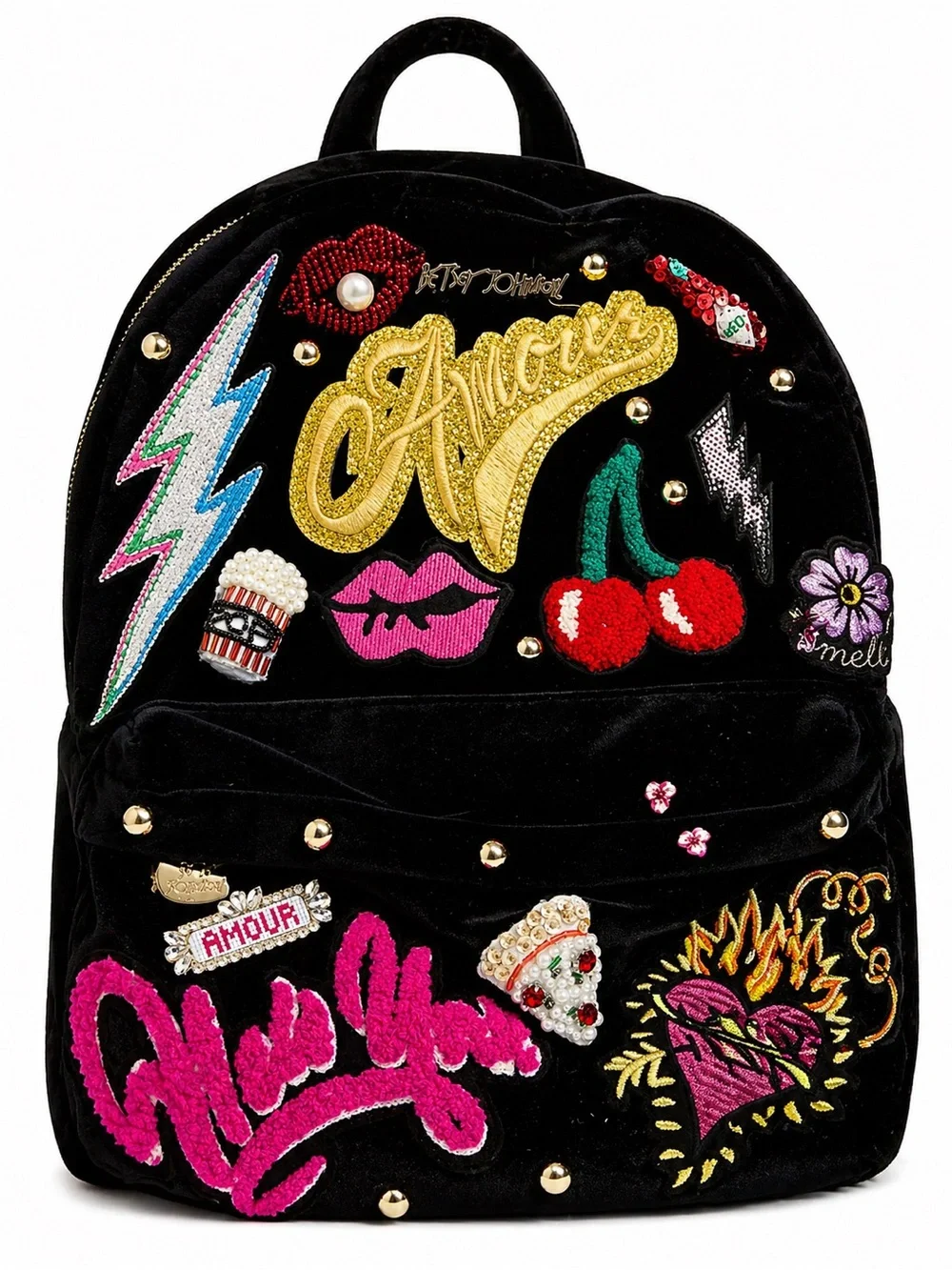 Betsy Johnson Baby’s Got Back Embellished Embroidered Black Velvet Backpack - Picture 4 of 11